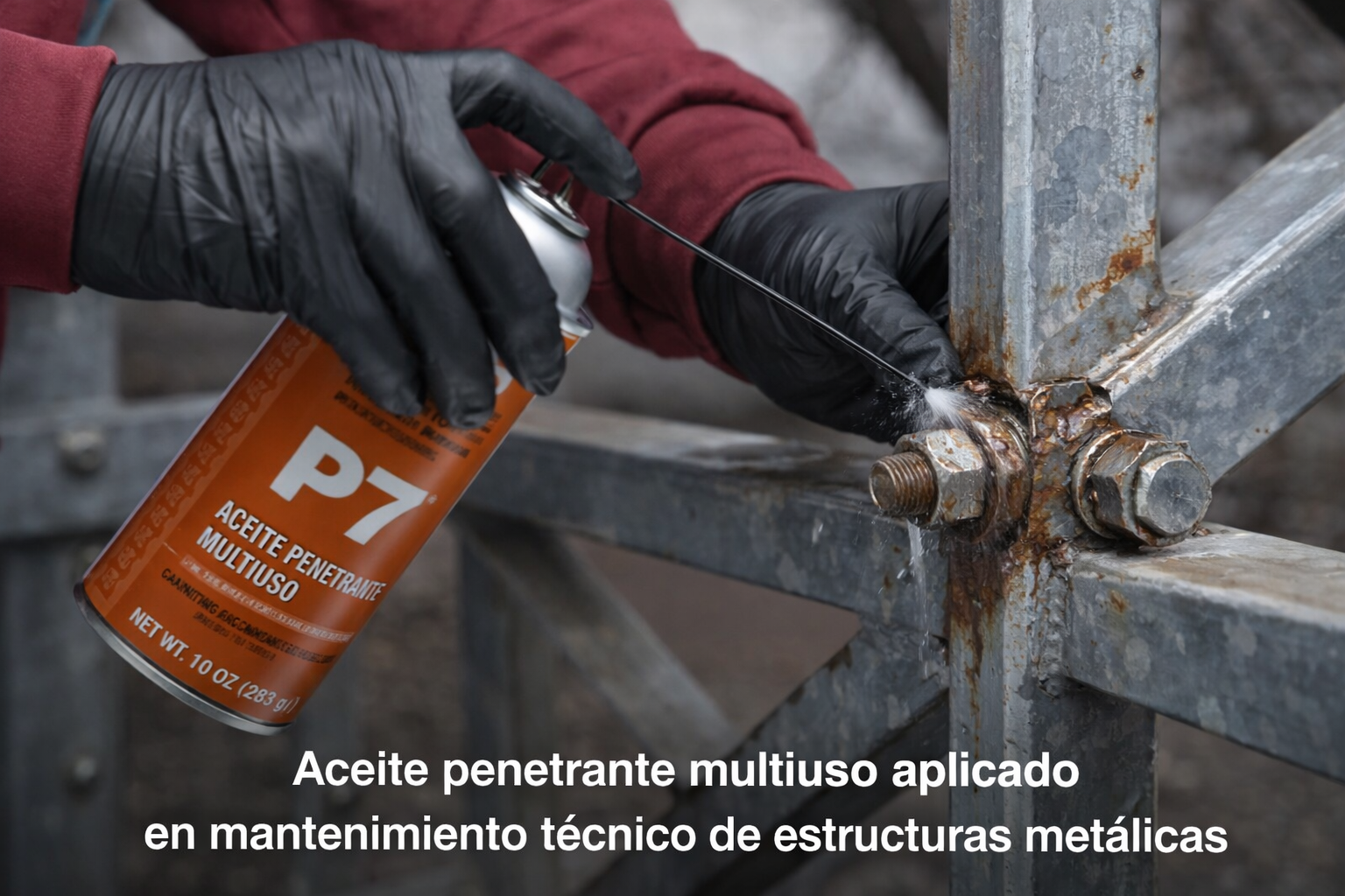 Aceite penetrante multiuso aplicado en mantenimiento técnico de estructuras metálicas