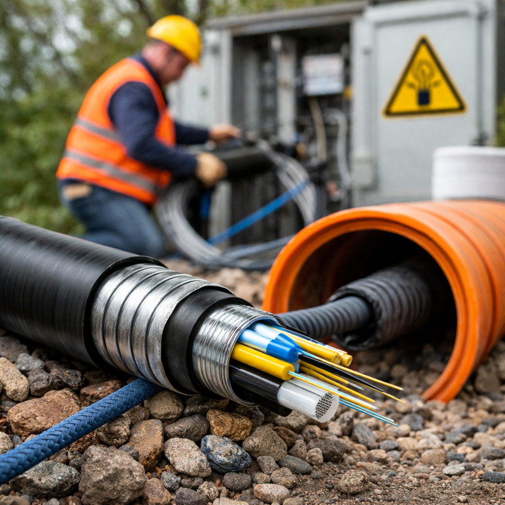 cable fibra óptica armado CST loose tube para instalación exterior en ducto